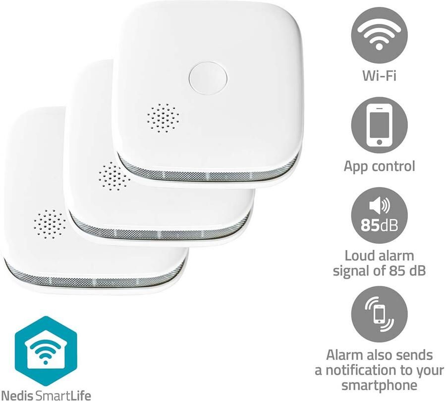 Nedis SmartLife rookmelders | Wi-Fi | 10-jarige sensor | 85 dB | 3 stuks | Wit WIFIDS21WT3