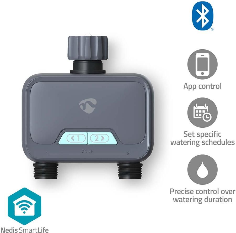 Nedis SmartLife waterregelaar | Bluetooth | Maximaal 8 bar | Batterijgevoed | IP54 BTWV20GY