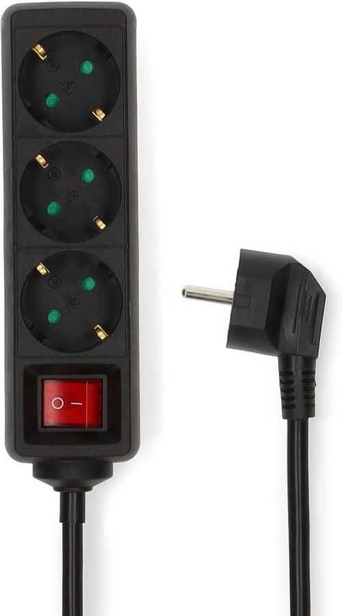 Nedis Stekkerdoos | Randaarde stekker Type F (CEE 7 7) | 3-wegs | 5.00 m | 3680 W | 16 A | Aan uit knop | Zwart ESOC350F2BK