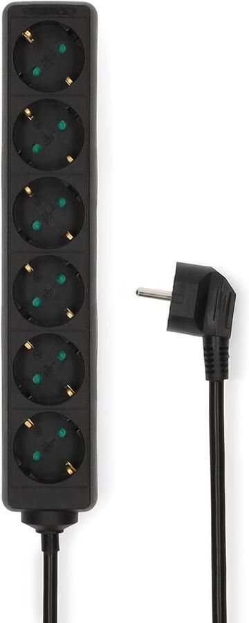 Nedis Stekkerdoos | Randaarde stekker Type F (CEE 7 7) | 6-wegs | 1.50 m | 3680 W | 16 A | Zwart ESOC615F1BK
