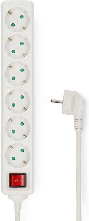 Nedis Stekkerdoos | Randaarde stekker Type F (CEE 7 7) | 6-wegs | 3.00 m | 3680 W | 16 A | Aan uit knop | Wit ESOC630F2WT