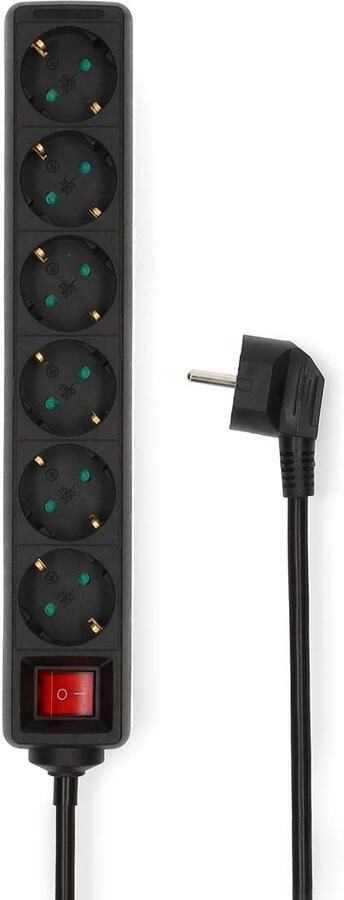 Nedis Stekkerdoos | Randaarde stekker Type F (CEE 7 7) | 6-wegs | 5.00 m | 3680 W | 16 A | Aan uit knop | Zwart ESOC650F2BK