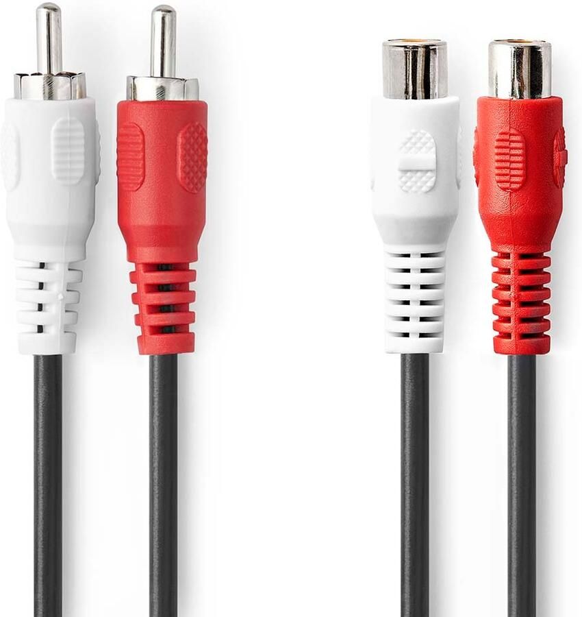 Nedis Stereo-Audiokabel | 2x RCA Male | 2x RCA Female | Vernikkeld | 10.0 m | Rond | Zwart | Label CAGL24205BK100