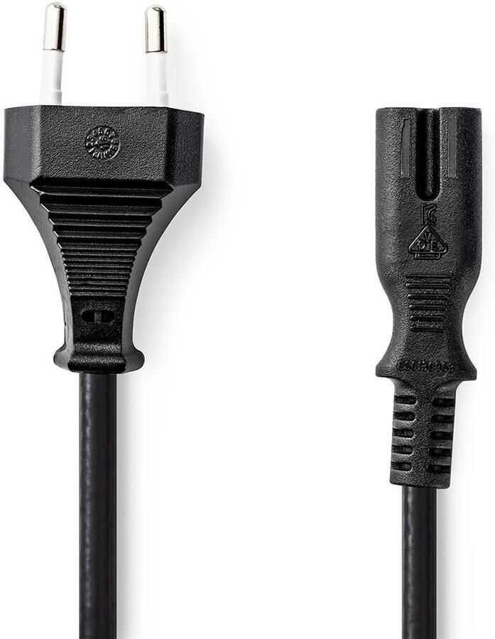 Nedis Stroomkabel | Euro Male | IEC-320-C7 | Recht | Recht | Vernikkeld | 2.00 m | Plat | PVC | Zwart | Label CEGL11040BK20