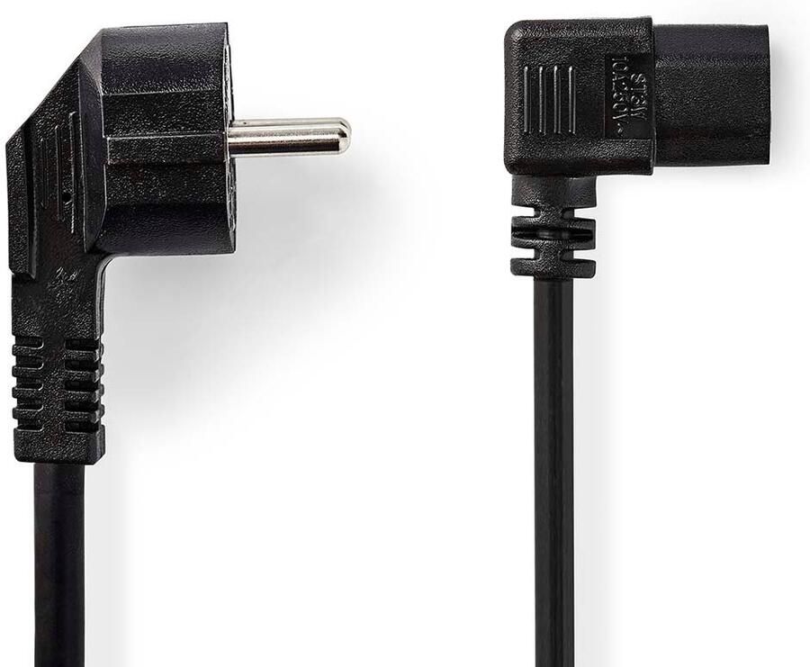 Nedis Stroomkabel | Type F (CEE 7 7) Male | IEC-320-C13 | Gehoekt | Gehoekt | Vernikkeld | 10.0 m | Rond | PVC | Zwart | Label CEGL10020BK100