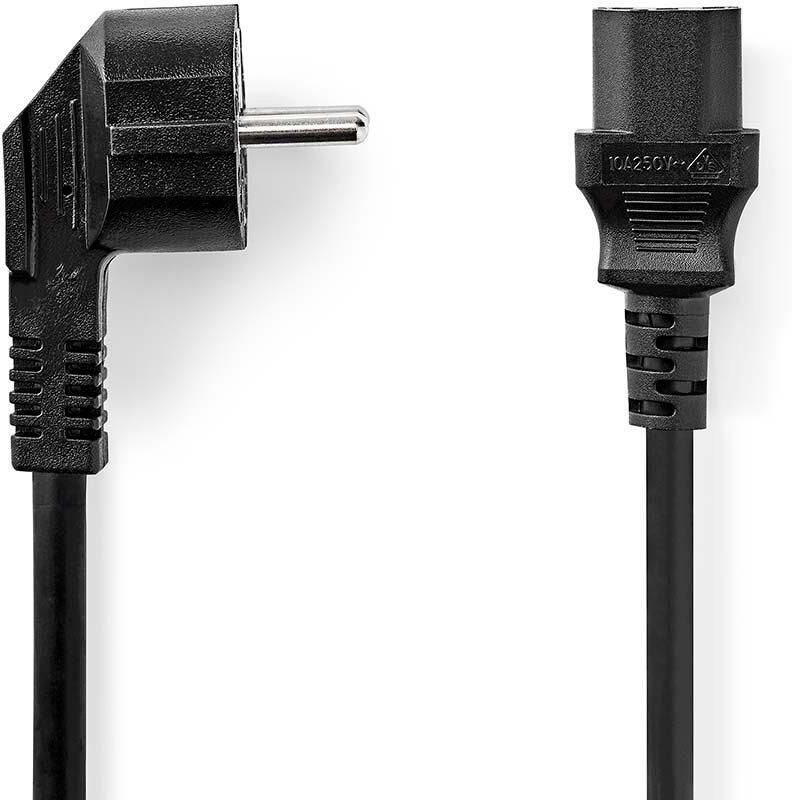 Nedis Stroomkabel | Type F (CEE 7 7) Male | IEC-320-C13 | Gehoekt | Recht | Vernikkeld | 10.0 m | Rond | PVC | Zwart | Label CEGL10015BK100