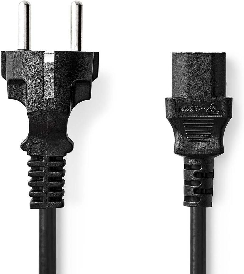 Nedis Stroomkabel | Type F (CEE 7 7) Male | IEC-320-C13 | Recht | Recht | Vernikkeld | 10.0 m | Rond | PVC | Zwart | Label CEGL10030BK100
