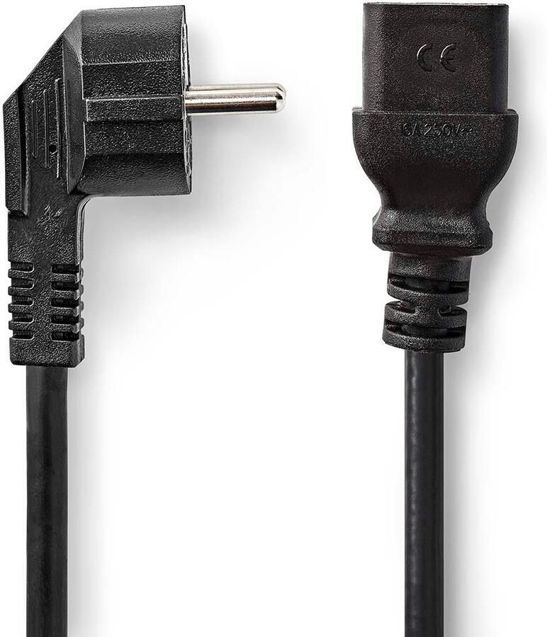 Nedis Stroomkabel | Type F (CEE 7 7) Male | IEC-320-C19 | Gehoekt | Recht | Vernikkeld | 2.00 m | Rond | PVC | Zwart | Label CEGL10300BK20