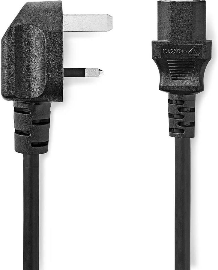 Nedis Stroomkabel | UK Male | IEC-320-C13 | Gehoekt | Recht | Vernikkeld | 3.00 m | Rond | PVC | Zwart | Label CEGL11100BK30