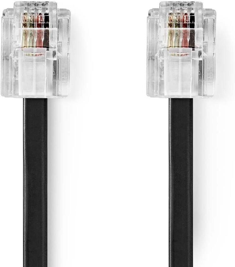 Nedis Telecomkabel | RJ11 Male | RJ11 Male | 5.00 m | Kabel design: Plat | Connectorplating: Goud Verguld | Kabeltype: RJ11 | Zwart | Label