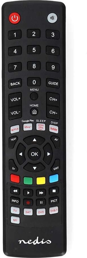 Nedis Universele Afstandsbediening | Voorgeprogrammeerd | 4 Apparaten | Amazon Prime Disney + Button Google Play Knop Netflix Knop| Zwart