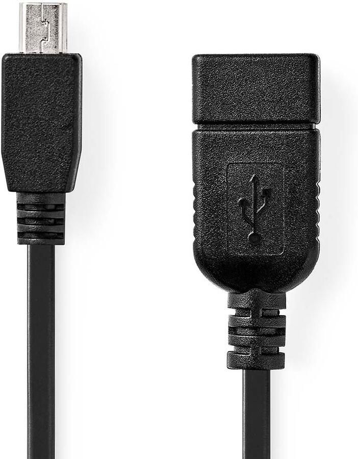 Nedis USB-Adapter | USB 2.0 | Mini 5-Pin Male | USB-A Female | 480 Mbps | OTG | 0.20 m | Rond | Vernikkeld | Zwart | Doos CCGB60315BK02