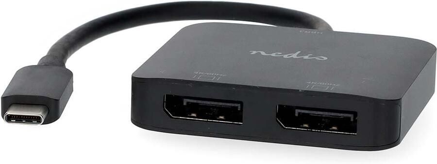 Nedis USB-C™ Adapter | USB 3.2 Gen 1 | USB-C™ Male | 2x Displayport Female | 4K@60Hz | 0.20 m | Rond | Vernikkeld | PVC | Zwart | Doos CCGB64375BK02