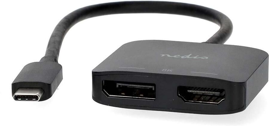 Nedis USB-C™ Adapter | USB 3.2 Gen 1 | USB-C™ Male | DisplayPort Female HDMI™ Output | 8K@30Hz | 0.20 m | Rond | Vernikkeld | Zwart | Doos