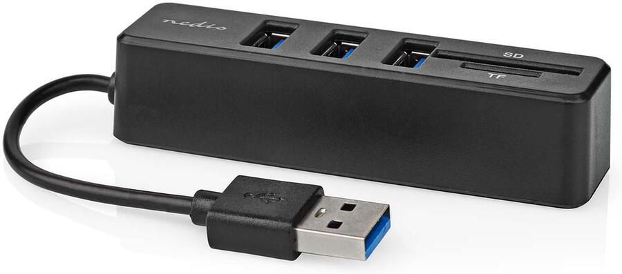 Nedis USB-Hub | 1x USB-A | 3x USB A Female | 5-Poorts poort(en) | USB 2.0 | USB Gevoed | SD & MicroSD CCGB60250BK01
