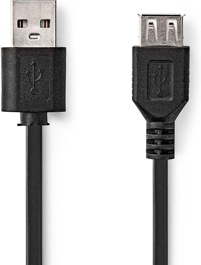 Nedis USB-Kabel | USB 2.0 | USB-A Male | USB-A Female | 480 Mbps | Vernikkeld | 0.20 m | Rond | PVC | Zwart | Doos CCGB60010BK02