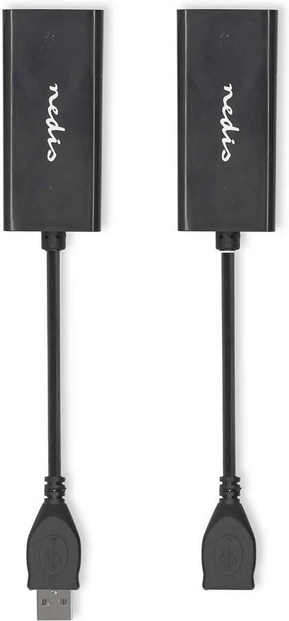 Nedis USB-Verlenger | USB 2.0 | 1x USB-A Male | 1x RJ45 Female | 1x USB-A Female | 1x RJ45 Female | 50 m | 480 Mbps | Vernikkeld | Rond | PVC | Zwart