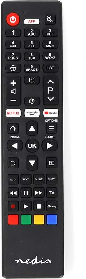 Nedis Vervangende Afstandsbediening | Geschikt voor: TCL Thomson | Vast | 1 Apparaat | Amazon Prime Netflix Knop Youtube Knop | Infrarood | Zwart