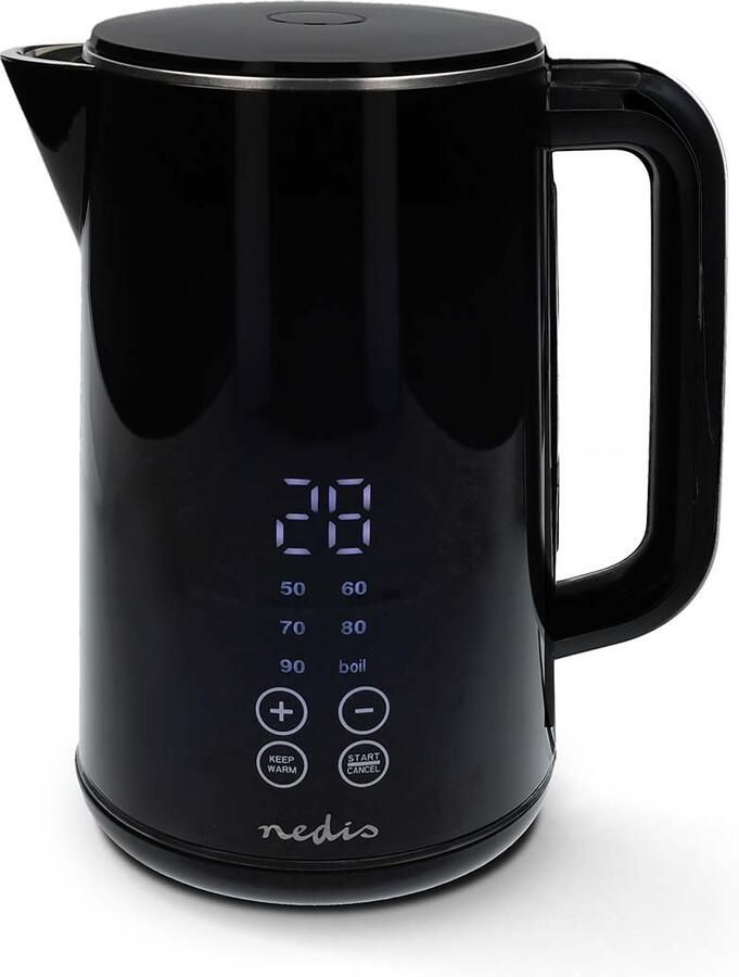 Nedis Waterkoker | 1.7 l | Kunststof | Zwart | 50 60 70 80 90 100 °C | Temperatuurindicator | 360 graden draaibaar| Strix -controller |