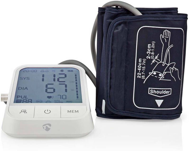 Nedis SmartLife Bloeddrukmeter | Arm | Bluetooth | LCD-Scherm | 22 42 cm | Aanduiding van stil houden Detectie van onregelmatige hartslag