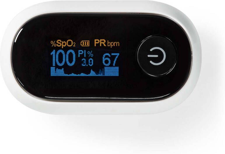 Nedis SmartLife Pulse Oximeter | Bluetooth | OLED-Scherm | Anti-bewegingsinterferentie Auditief alarm Polsslag Zuurstofverzadiging (SpO2) | Wit