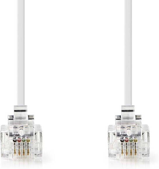 Nedis Telecomkabel | RJ11 Male | RJ11 Male | 10.0 m | Kabel design: Plat | Connectorplating: Goud Verguld | Kabeltype: RJ11 | Wit TCGB90200WT100
