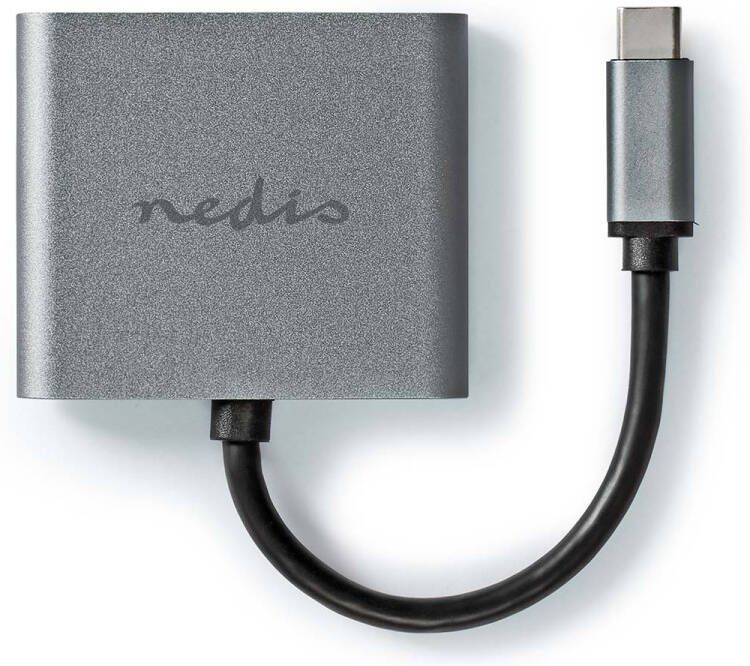 Nedis USB-C Adapter | USB 3.2 Gen 1 | USB-C Male | 2x HDMI | 4K@30Hz | 0.10 m | Rond | Vernikkeld | PVC | Zwart | Doos CCGB64670BK01