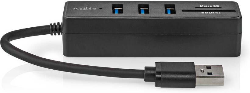 Nedis USB-Hub | USB-A Male | 3x USB A Female | 5-Poorts poort(en) | USB 3.2 Gen 1 | USB Gevoed | 5 Gbps | SD & MicroSD CCGB61250BK01