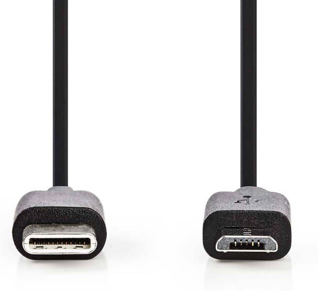 Nedis USB-Kabel | USB 2.0 | USB-C Male | USB Micro-B Male | 60 W | 480 Mbps | Vernikkeld | 1.00 m | Rond | PVC | Zwart | Label CCGL60750BK10