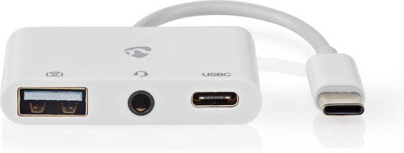 Nedis USB Multi-Port Adapter | USB 2.0 | USB-C Male | USB-A Female USB-C Female 3 5 mm Female | 480 Mbps | Rond | Vernikkeld | PVC | Wit | Doos