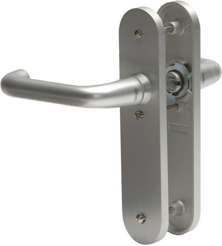 Nemef 3253 B Beslag kortschild afgerond | D kruk-kruk | beslagset | geveerd | krukstift 8mm | F1 aluminium | Blind-blind | links en rechts
