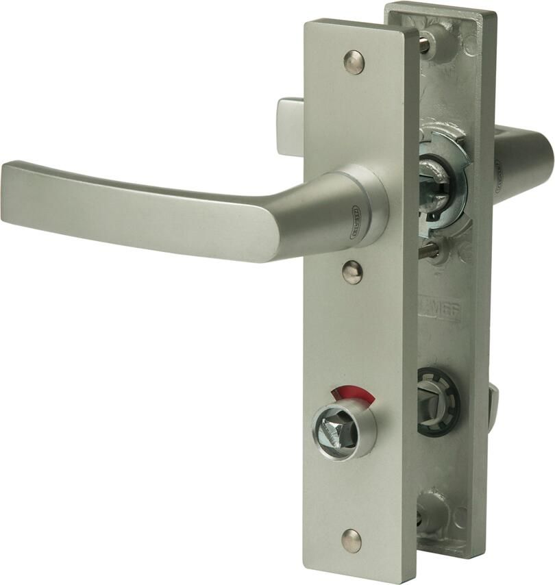Nemef 3251 WC Rs Beslag kortschild rechthoekig | Blok kruk-kruk | beslagset | geveerd | krukstift 8mm | F1 aluminium | WC63 | draairichting rechts