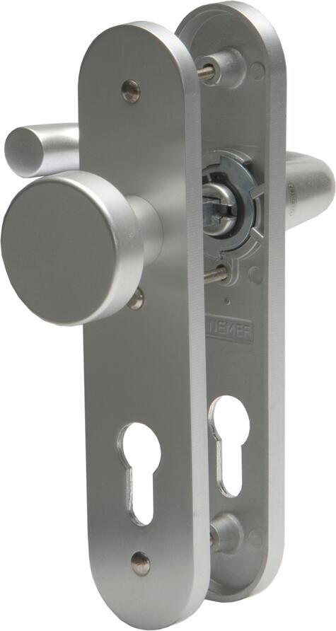 Nemef 3253 FP B Rs Beslag kortschild afgerond | D kruk-knop | beslagset | geveerd | krukstift 8mm | F1 aluminium | PC72-blind | draairichting rechts - Foto 3