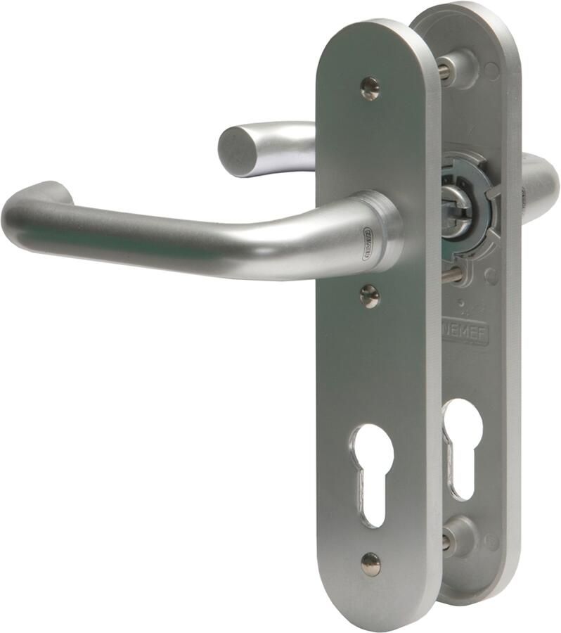 Nemef 3253P B Rs Beslag kortschild afgerond | D kruk-kruk | beslagset | geveerd | krukstift 8mm | F1 aluminium | PC72-blind | draairichting rechts - Foto 2