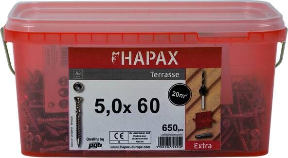 Pgb-Europe HAPAX hardhoutschroeven 5x60 A2 (set) emmer HAP020A00SET060M