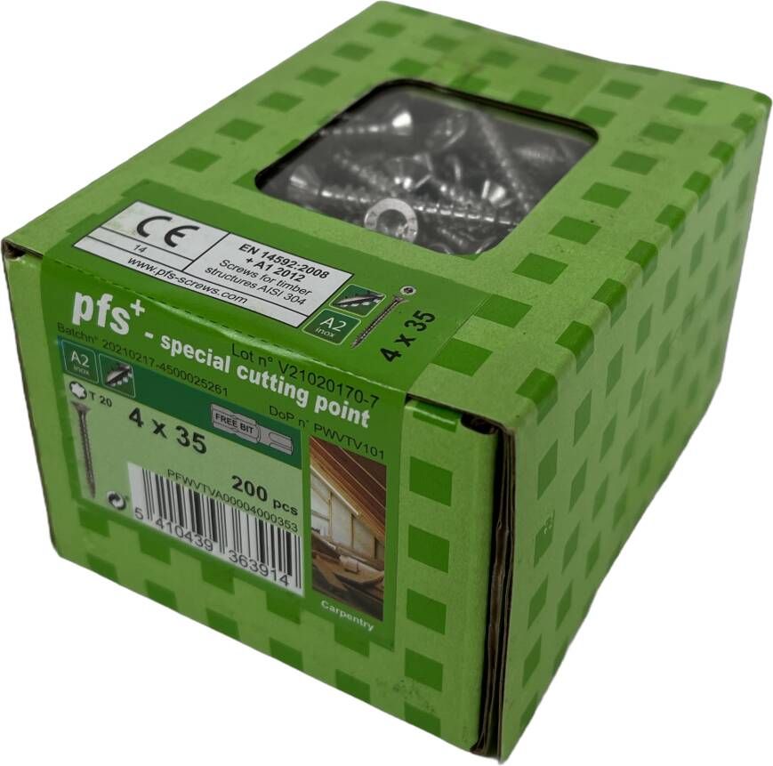 pgb-Europe PFS+ | RVS Spaanplaatschroef PFS+ VK-T Ø 4 0x35 A2 200 stuks PFWVTVA00004000353