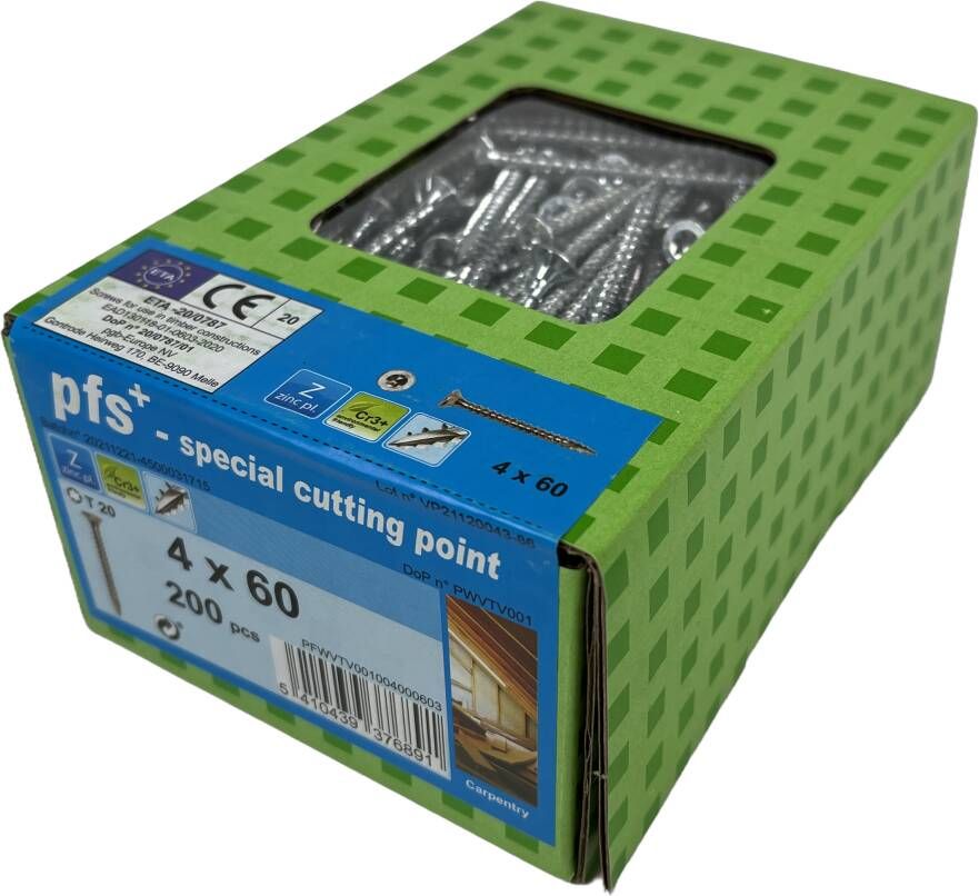 pgb-Europe PFS+ | Spaanplaatschroef PFS+ VZK-T Ø 4 0x60 Zn 200 stuks PFWVTV001004000603