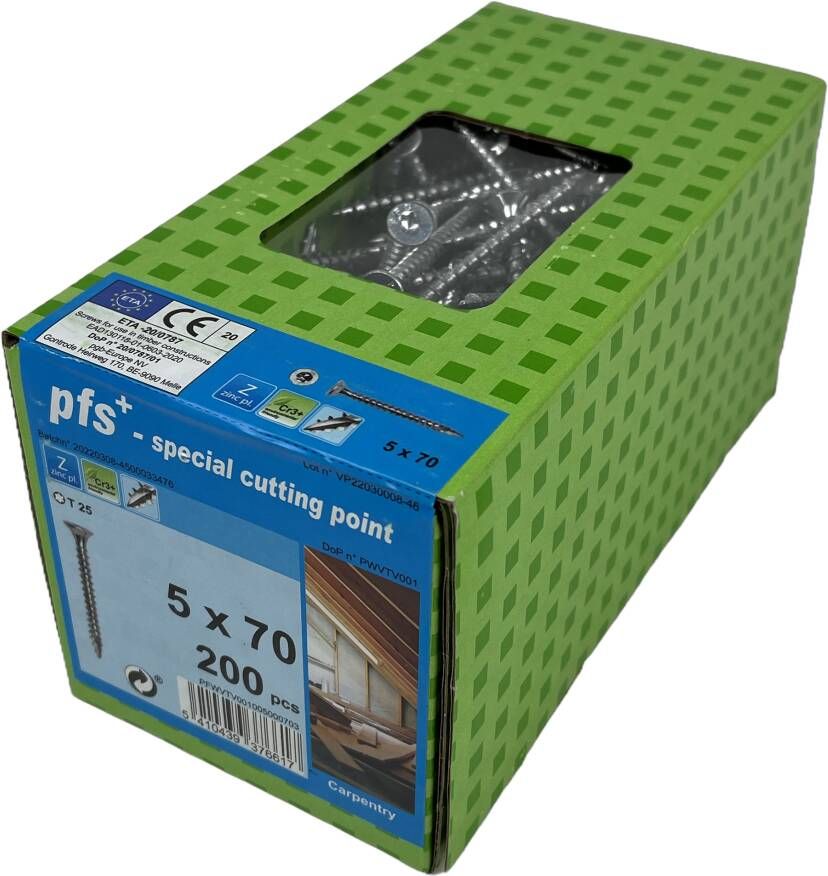 Pgb-Europe PFS+ | Spaanplaatschroef PFS+ VZK-T Ø 5 0x70 Zn PFWVTV001005000703