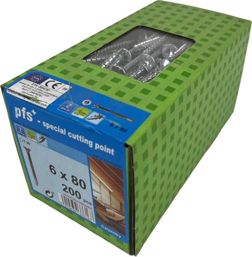 pgb-Europe PFS+ | Spaanplaatschroef PFS+ VZK-T Ø 6 0x80 Zn | 200 st PFWVTG001006000803