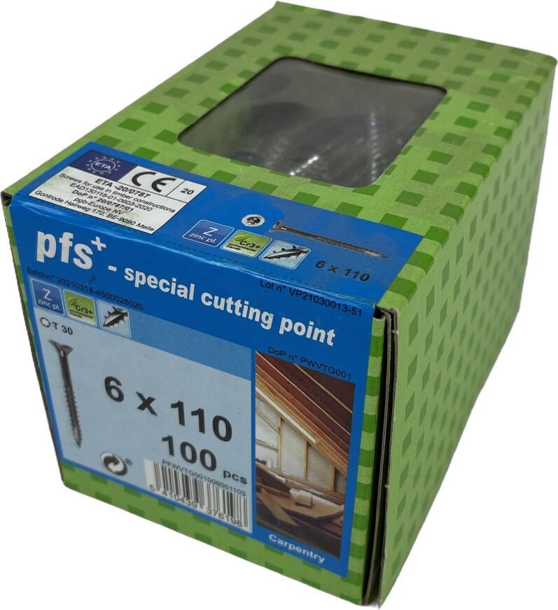 Pgb-Europe PFS+ | Spaanplaatschroef PFS+ VZK-T Ø 6x110 Zn | 100 st PFWVTG001006001103