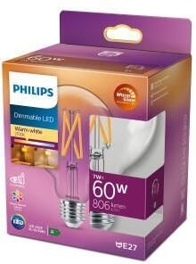 Philips LED Globe G95 E27 5 9-60W filament helder WarmGlow blister 5103261