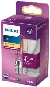 Philips LED kogel E14 4 3-40W 2700K filament helder blister 5101512