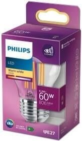 Philips LED kogel E27 6 5-60W 2700K filament helder blister 5101582