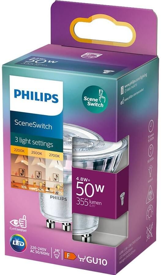 Philips LED spot GU10 230V 4 8-50W SceneSwitch blister 5105324