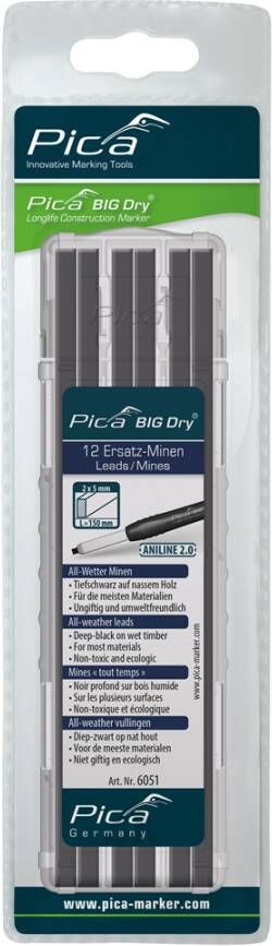 Pica Vullingenset | 12x grafiet 10H | steen en beton | Big Dry 6055 | 12 stiften set | 1 stuk 6055