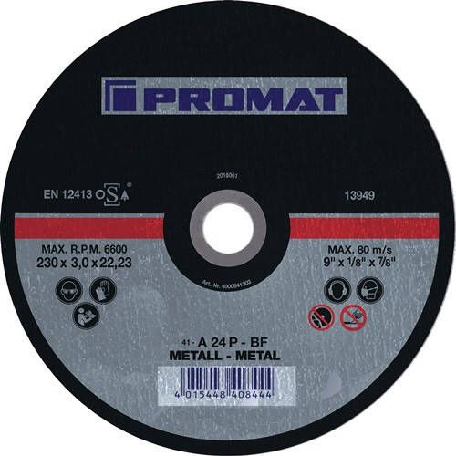 Promat Doorslijpschijf | D230x1 9mm recht | staal | gat 22 23 mm 4000840004