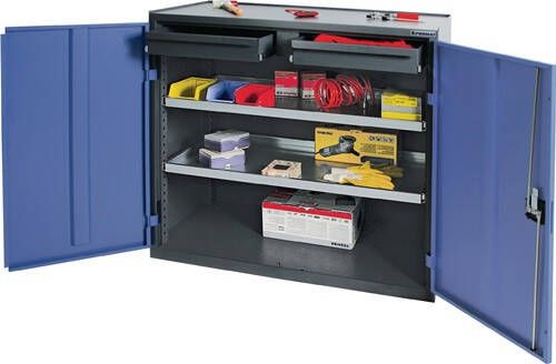Promat Gereedschaps- bijzetkast | H1000xB1000xD500 mm | 2 laden 2 legplanken | antracietgrijs duifblauw NCS 9000425936