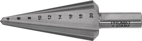 Promat Getrapte plaatboor | boorbereik 4-20 mm | HSS-Co totale lengte 71 mm | snedeaantal 2 4000862022
