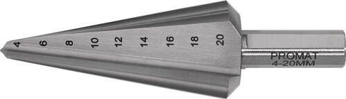 Promat Getrapte plaatboor | boorbereik 4-20 mm | HSS totale lengte 71 mm | snedeaantal 2 4000862032