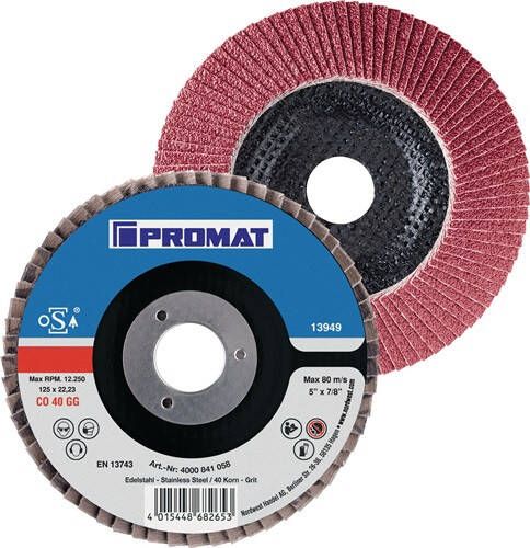 Promat Lamellenslijpschijf | d. 115 mm korreling 120 conisch | RVS keramische korrel Co 4000840068